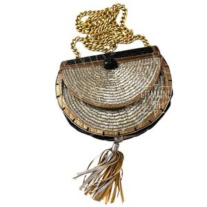 Vintage Mille Fiori Avant Garde Leather Beaded Crossbody Handbag Purse